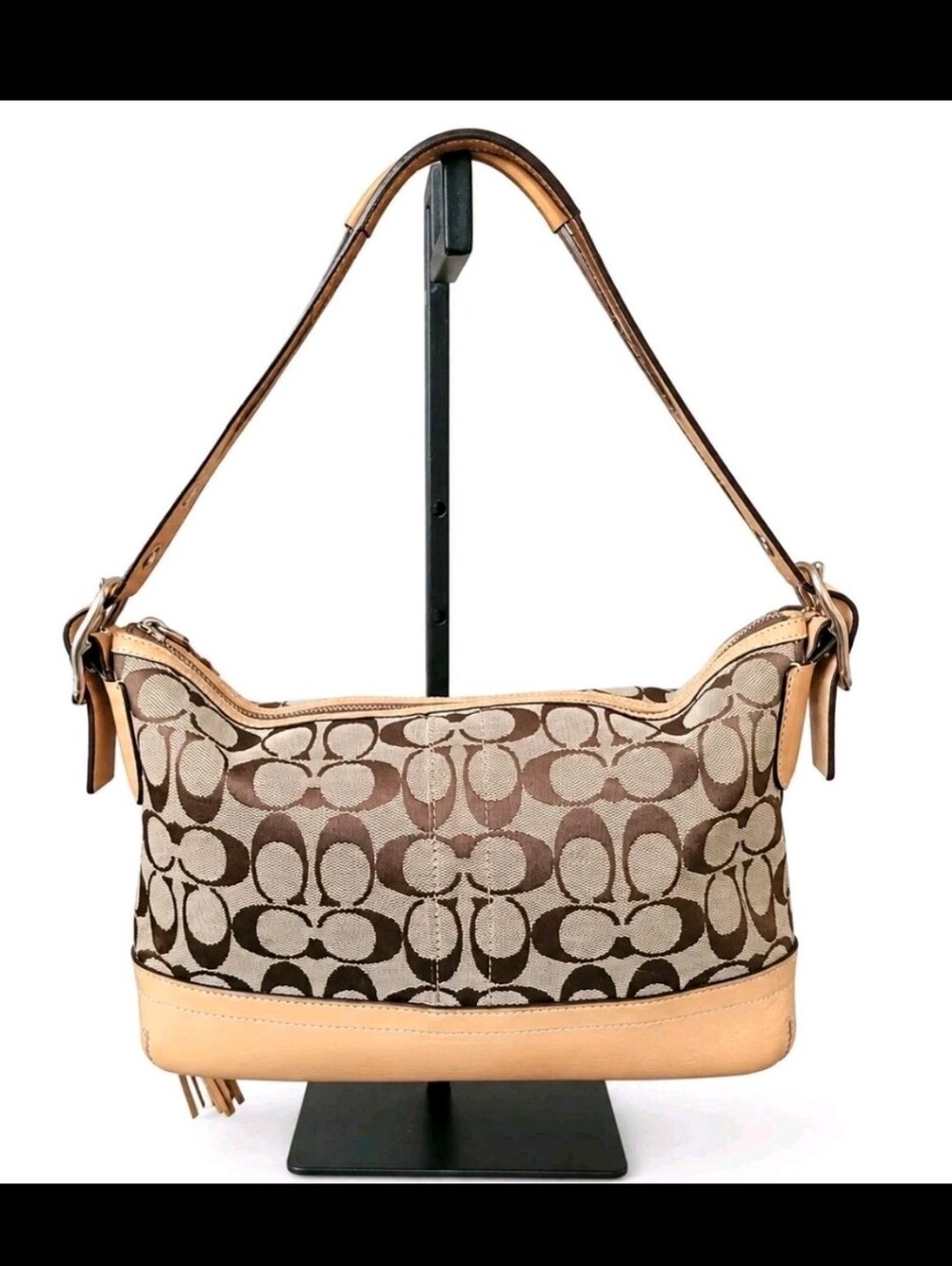 Vintage Y2K Coach East West Signature Canvas Shoulder Bag Khaki and Tan